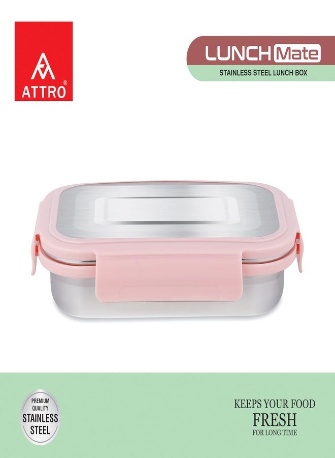 ATTRO Lunchmate Stainless Steel Lunch Box with 1 Small Container Airtight Spill-Proof BPA Free Food Grade Ideal for Office, School, Picnic, 800ml+180ml- Peach - Image 3